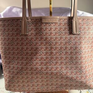 Tory Burch Blush Pink Patterned Tote with Logo Plaque